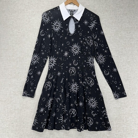 Hot Topic Dresses & Skirts - Hot Topic Dress Womens Size M Black Celestial Sun Moon‎ Collar Fit Flare Mini